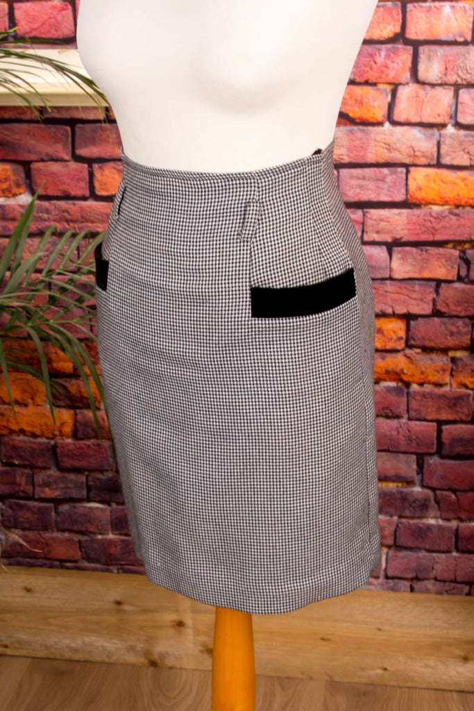 High Waist Rock grau kariert 80er Disco Frau grau real-80er Sekretärin Special XS 32-34 vintageberlin.de