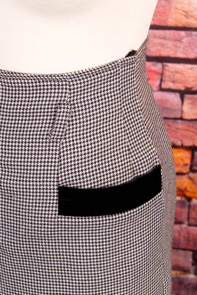 High Waist Rock grau kariert 80er Disco Frau grau real-80er Sekretärin Special XS 32-34 vintageberlin.de