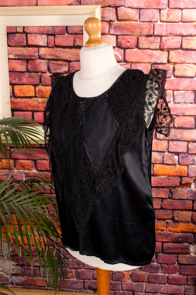 80s Patchwork Top schwarz 80er Boho Disco Frau Gothic M 40-42 real-80er schwarz Special vintageberlin.de