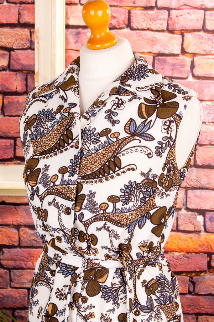 60s Discokleid Pilzmuster 60er 70er braun bunt Disco Frau M 40-42 real-disco Rockabilly S 36-38 Schlager Special weiß vintageberlin.de