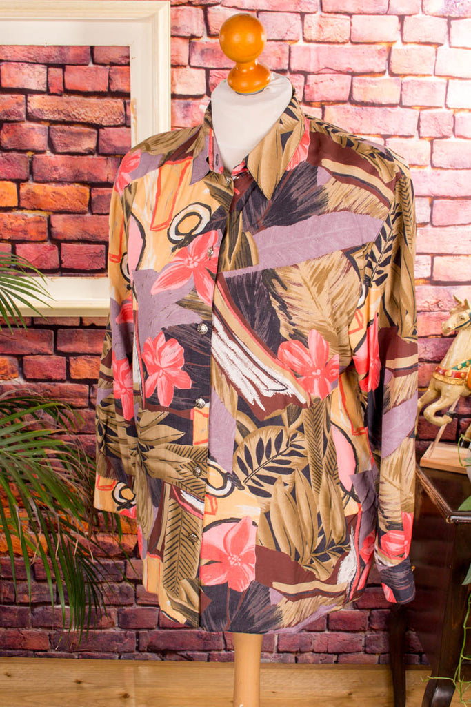 90er Bluse bunt Muster 80er 90er Boho bunt Disco Frau L 44-46 M 40-42 Special vintageberlin.de