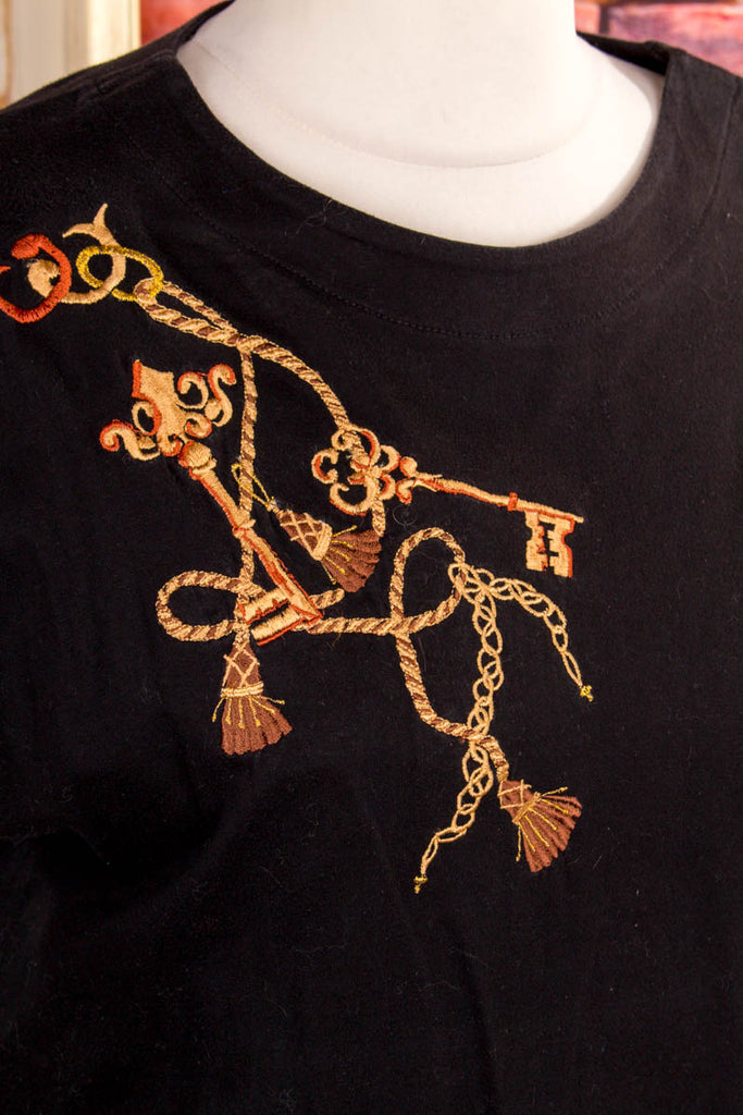 Vintage T-Shirt bestickt 90er Disco Frau M 40-42 schwarz vintageberlin.de
