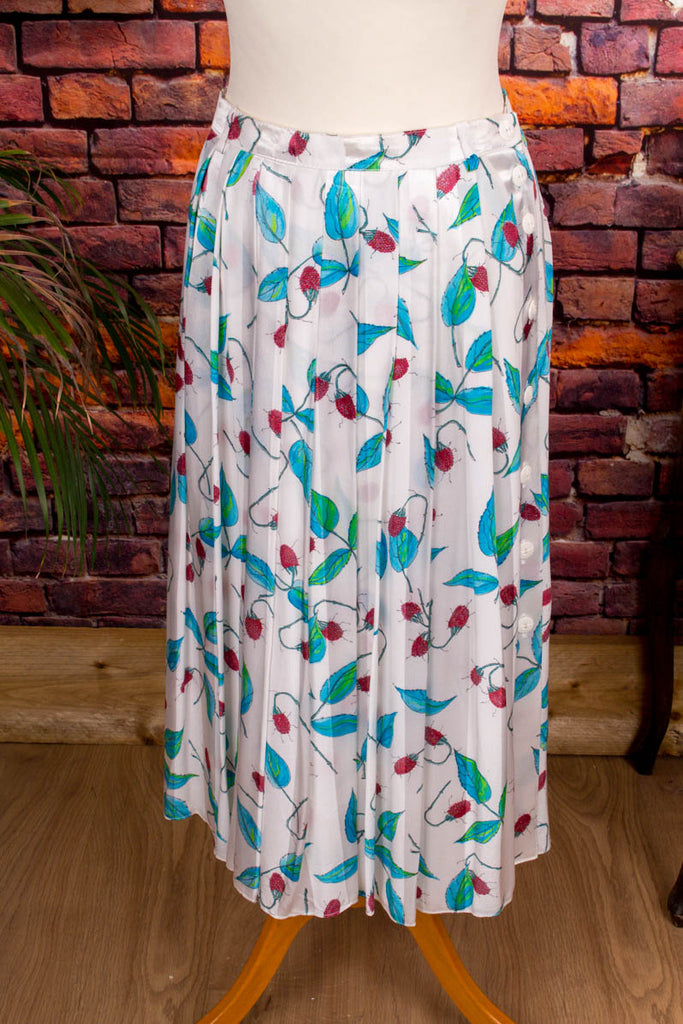 Faltenrock weiß bunt Himbeeren 90er Boho bunt Frau Rockabilly S 36-38 Special weiß vintageberlin.de