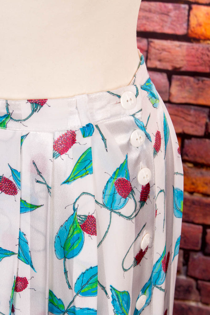 Faltenrock weiß bunt Himbeeren 90er Boho bunt Frau Rockabilly S 36-38 Special weiß vintageberlin.de