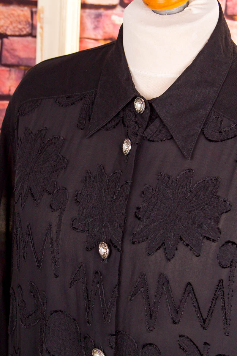Chiffon Oversize Bluse schwarz transparent