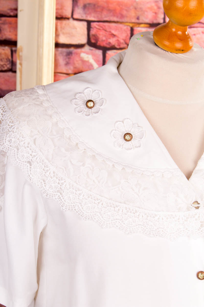 80s Rüschenbluse weiß Kragen