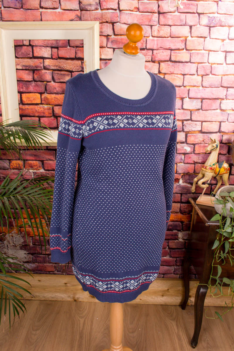 Strickkleid blau weiß Muster