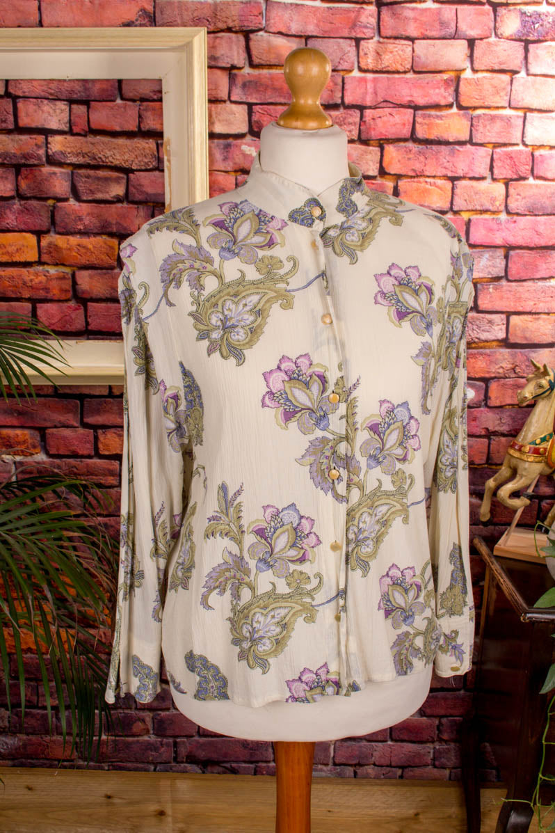 Vintage Bluse beige bunt Blumen