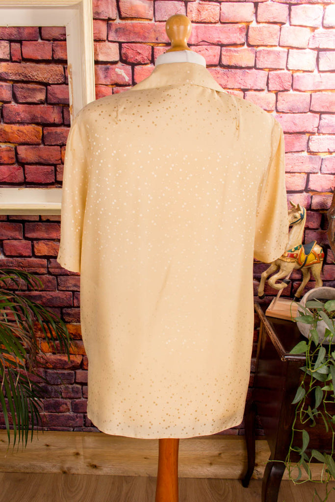 Seidenbluse gold Rüschen Abendmode Boho Disco Frau gold L 44-46 M 40-42 real-boho Special vintageberlin.de