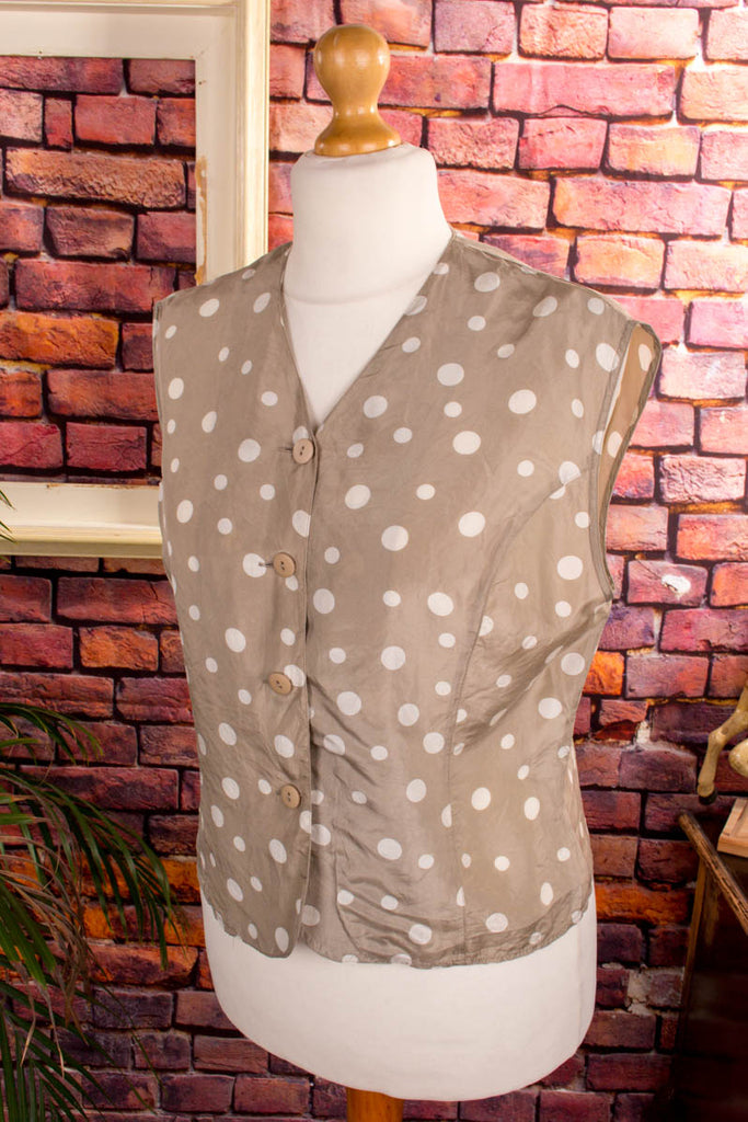 Seidenweste beige Punkte 90er beige Boho Frau L 44-46 M 40-42 Rockabilly Special vintageberlin.de