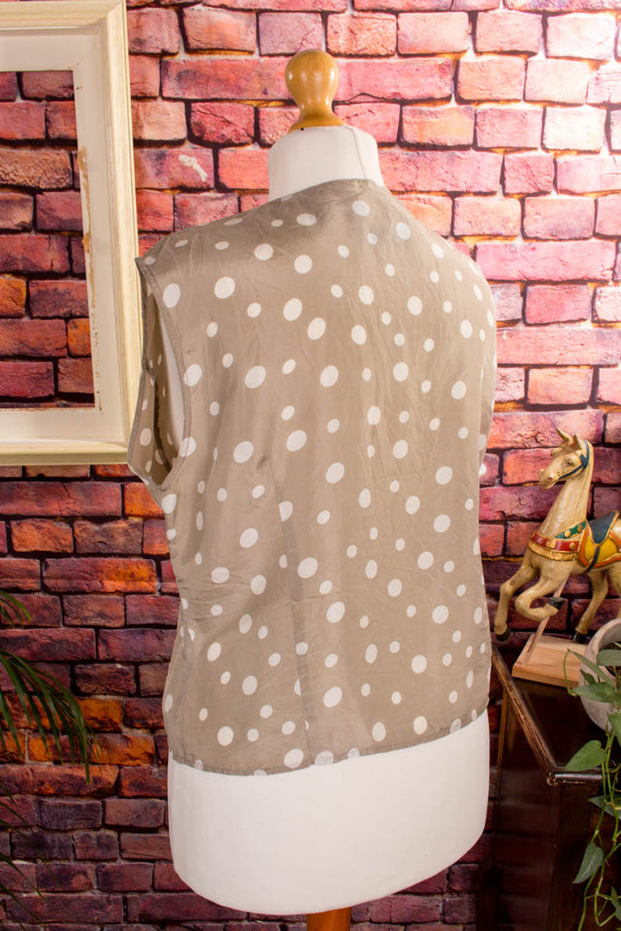 Seidenweste beige Punkte 90er beige Boho Frau L 44-46 M 40-42 Rockabilly Special vintageberlin.de