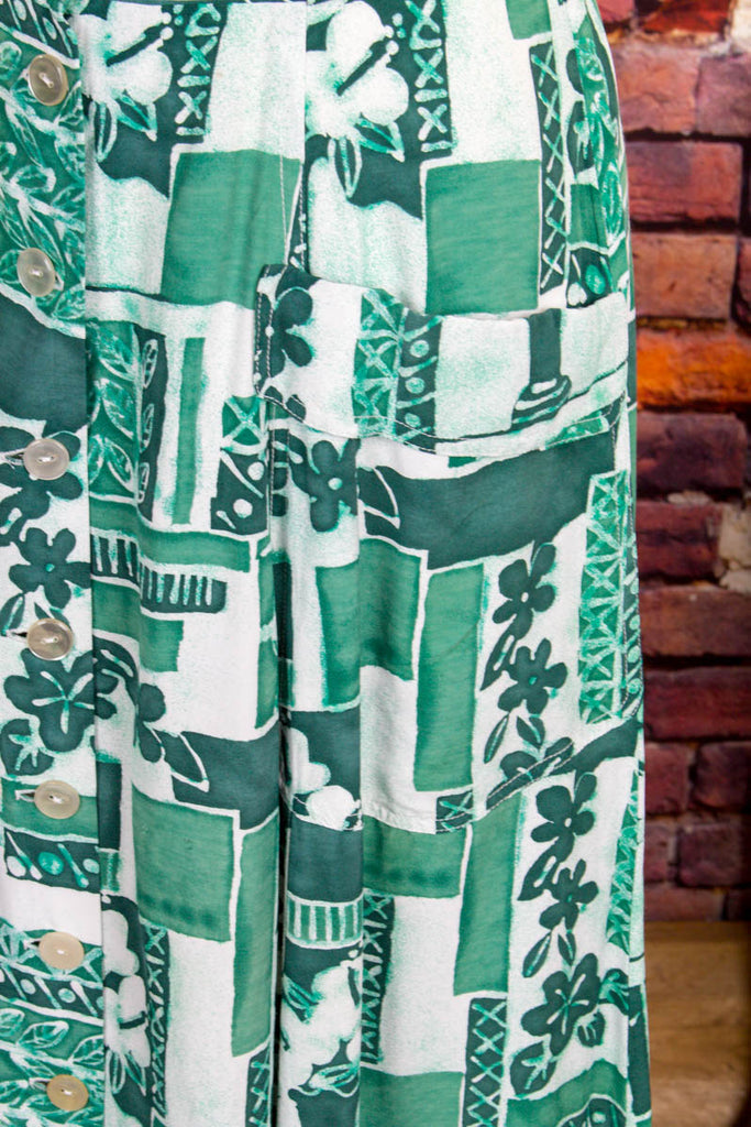 90s Rock grün Muster 90er Frau grün M 40-42 Special weiß vintageberlin.de