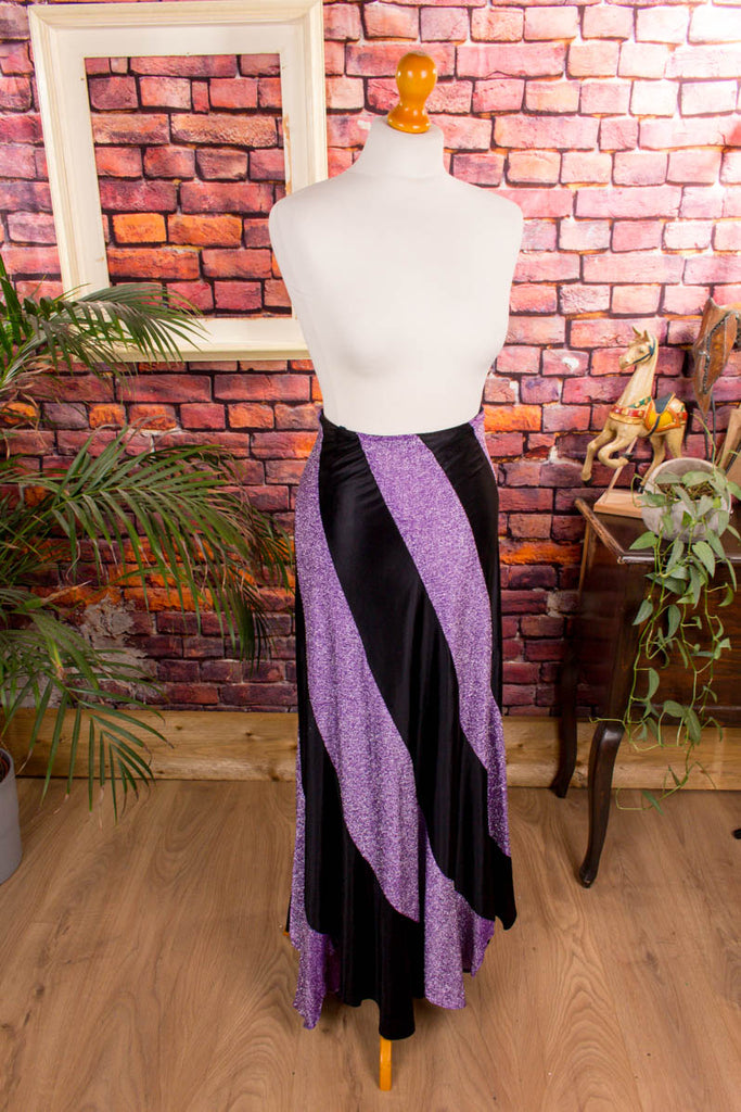 Vintage Glitzer Maxirock lila 70er Boho Disco Frau lila real-boho real-disco S 36-38 Schlager Special vintageberlin.de