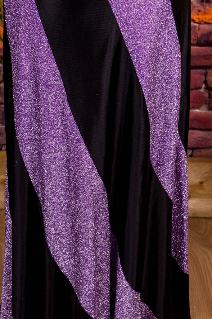 Vintage Glitzer Maxirock lila 70er Boho Disco Frau lila real-boho real-disco S 36-38 Schlager Special vintageberlin.de