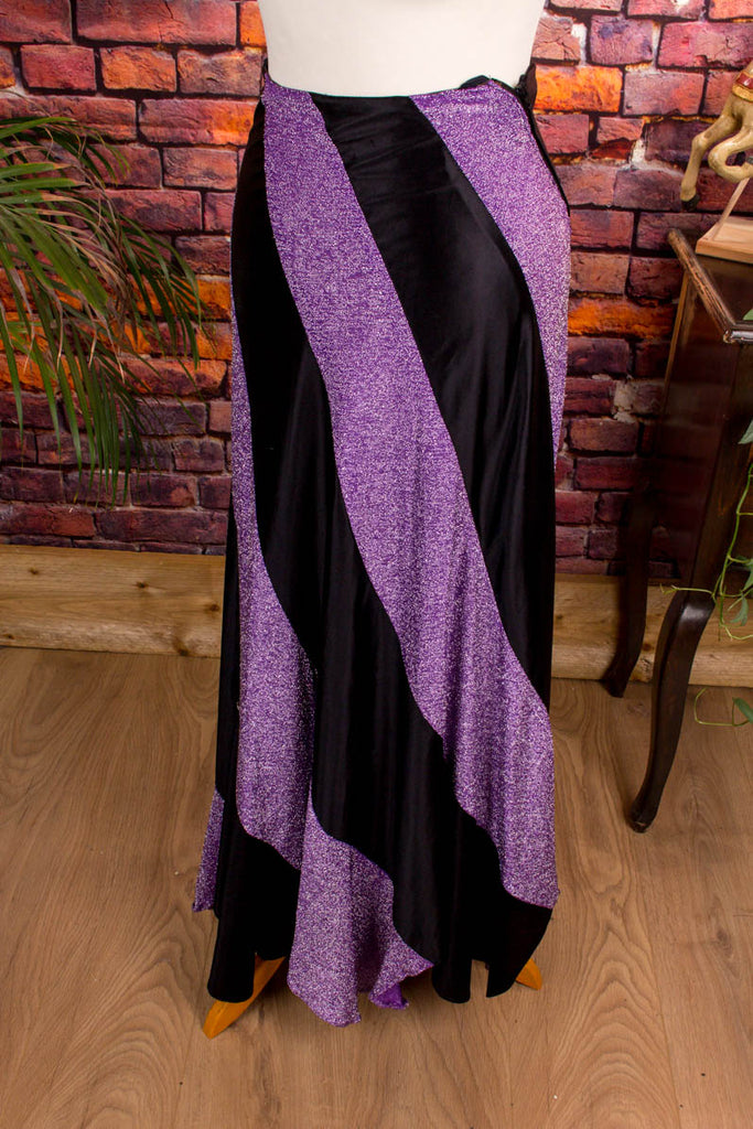 Vintage Glitzer Maxirock lila 70er Boho Disco Frau lila real-boho real-disco S 36-38 Schlager Special vintageberlin.de