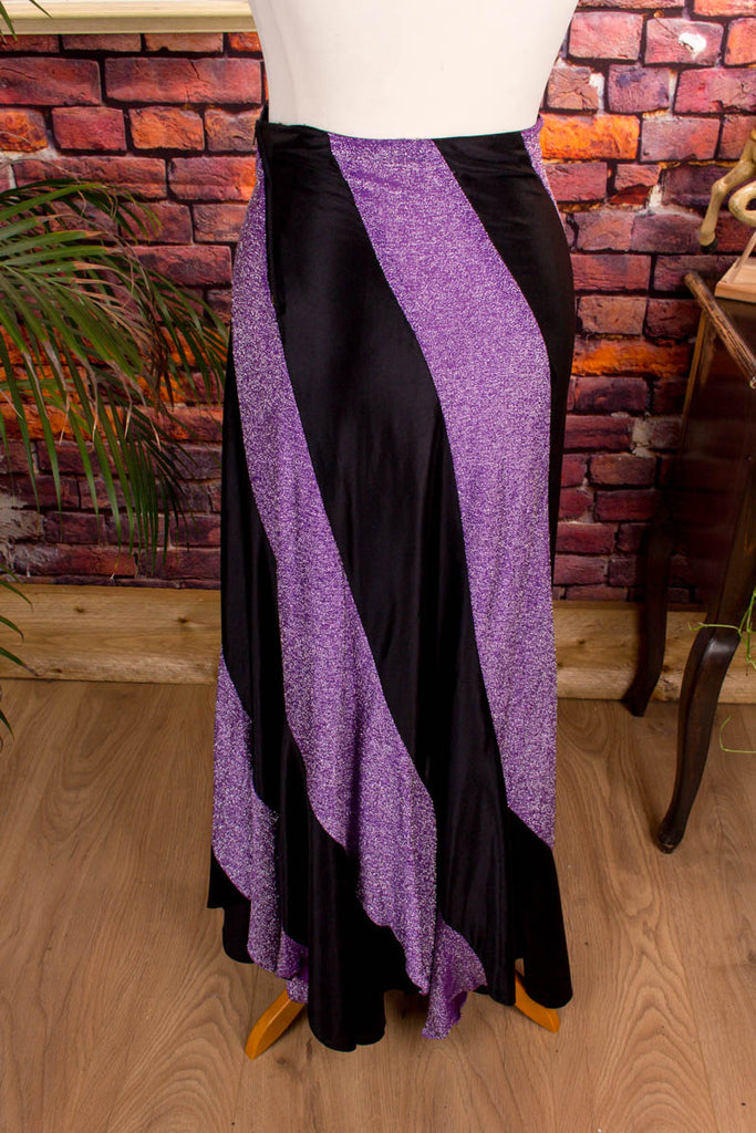 Vintage Glitzer Maxirock lila 70er Boho Disco Frau lila real-boho real-disco S 36-38 Schlager Special vintageberlin.de