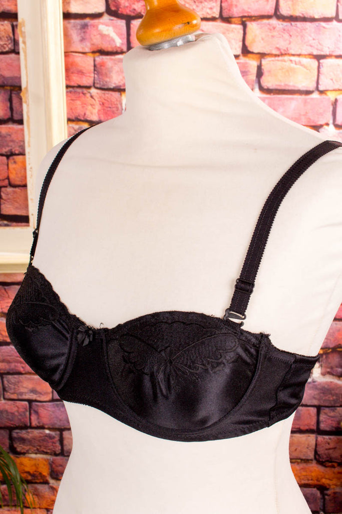 sexy Satin BH schwarz 80er Abendmode Boho Disco Frau Gothic M 40-42 Rockabilly S 36-38 schwarz Special XS 32-34 vintageberlin.de