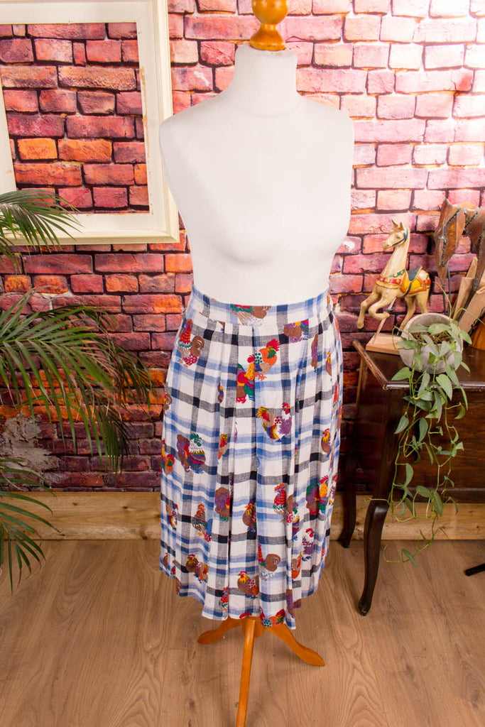 Peter Hahn Rock Leinenmix Hühner 90er bunt Dirndl Frau Rockabilly S 36-38 Sekretärin Special vintageberlin.de