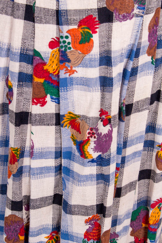 Peter Hahn Rock Leinenmix Hühner 90er bunt Dirndl Frau Rockabilly S 36-38 Sekretärin Special vintageberlin.de