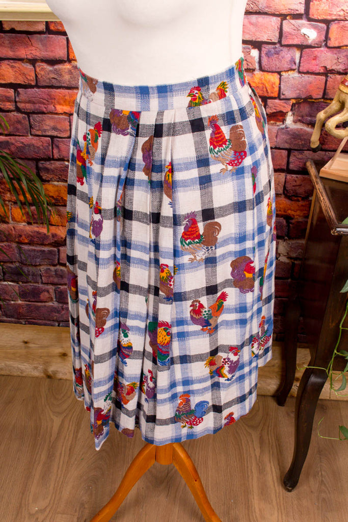 Peter Hahn Rock Leinenmix Hühner 90er bunt Dirndl Frau Rockabilly S 36-38 Sekretärin Special vintageberlin.de