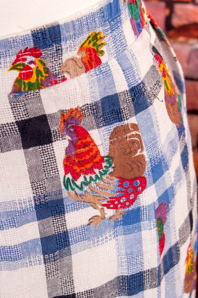 Peter Hahn Rock Leinenmix Hühner 90er bunt Dirndl Frau Rockabilly S 36-38 Sekretärin Special vintageberlin.de