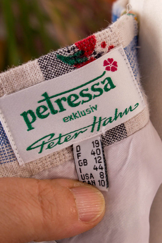 Peter Hahn Rock Leinenmix Hühner 90er bunt Dirndl Frau Rockabilly S 36-38 Sekretärin Special vintageberlin.de