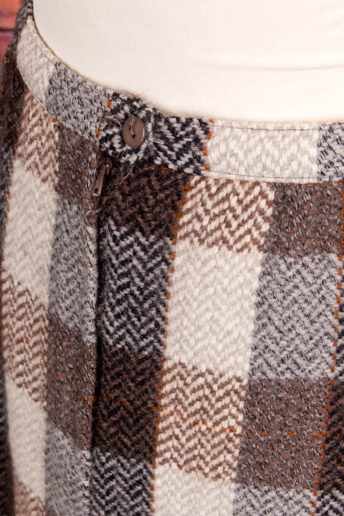 Wolle Winterrock braun Fischgrät 70er 80er beige braun Frau M 40-42 real-rockabilly Rockabilly Sekretärin Special vintageberlin.de