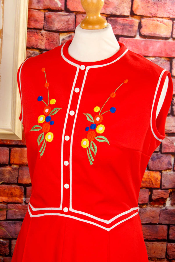 Disco Minikleid rot Blumen 60er 70er Disco Frau real-disco real-rockabilly Rockabilly rot S 36-38 Schlager Special vintageberlin.de