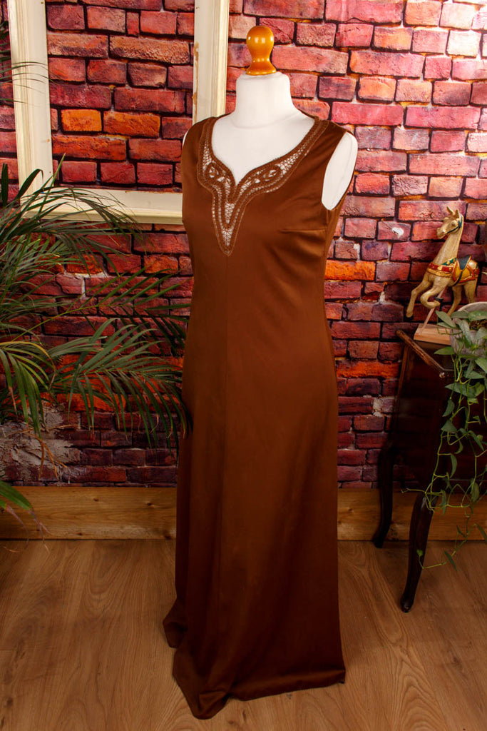 Boho Maxikleid rehbraun 70er Boho braun Frau Hippie L 44-46 M 40-42 real-boho Special vintageberlin.de