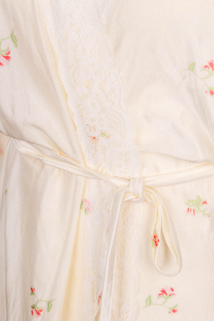 Morgenmantel weiß Blumen 70er 80er Boho Frau L 44-46 M 40-42 real-boho Rockabilly Special vintageberlin.de
