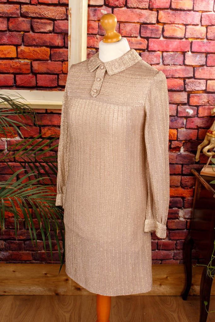 60s Disco Glitzerkleid Gold 60er 70er Abendmode Disco Frau gold real-disco Rockabilly S 36-38 Schlager Special vintageberlin.de