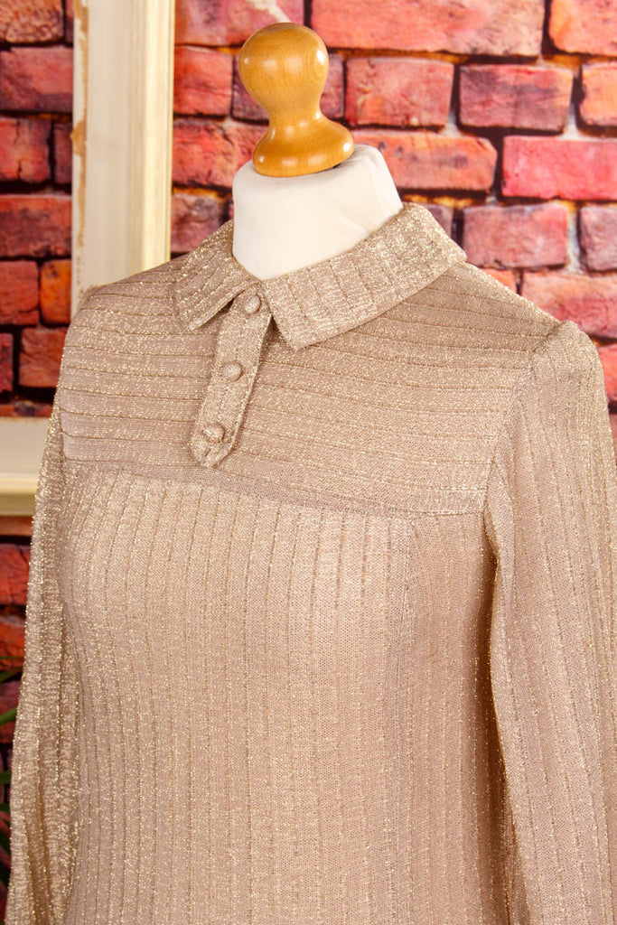 60s Disco Glitzerkleid Gold 60er 70er Abendmode Disco Frau gold real-disco Rockabilly S 36-38 Schlager Special vintageberlin.de