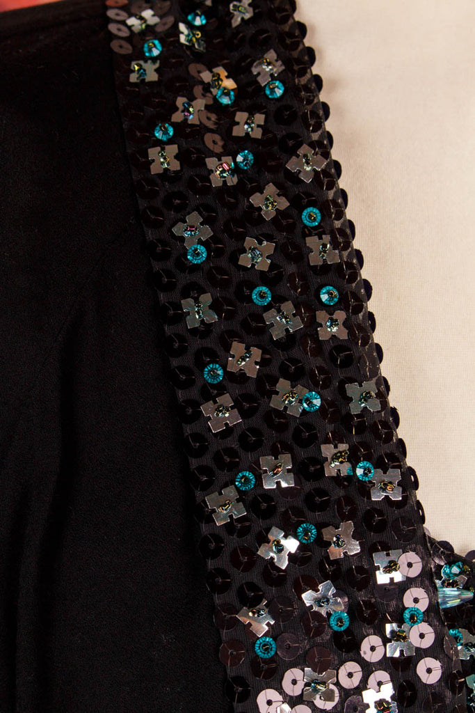 Überwurf Bolero schwarz Pailletten 80er 90er Abendmode Disco Frau Gothic L 44-46 M 40-42 S 36-38 schwarz Special Unisize vintageberlin.de