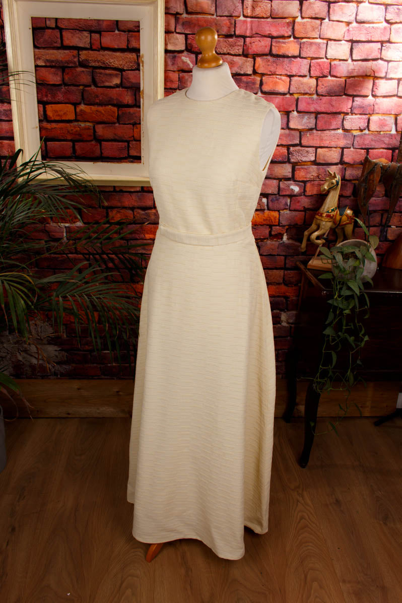 Boho Frottee Maxikleid creme 70er beige Boho boho-wedding DDR Frau Hippie Hochzeit M 40-42 real-boho Schlager Special weiß vintageberlin.de