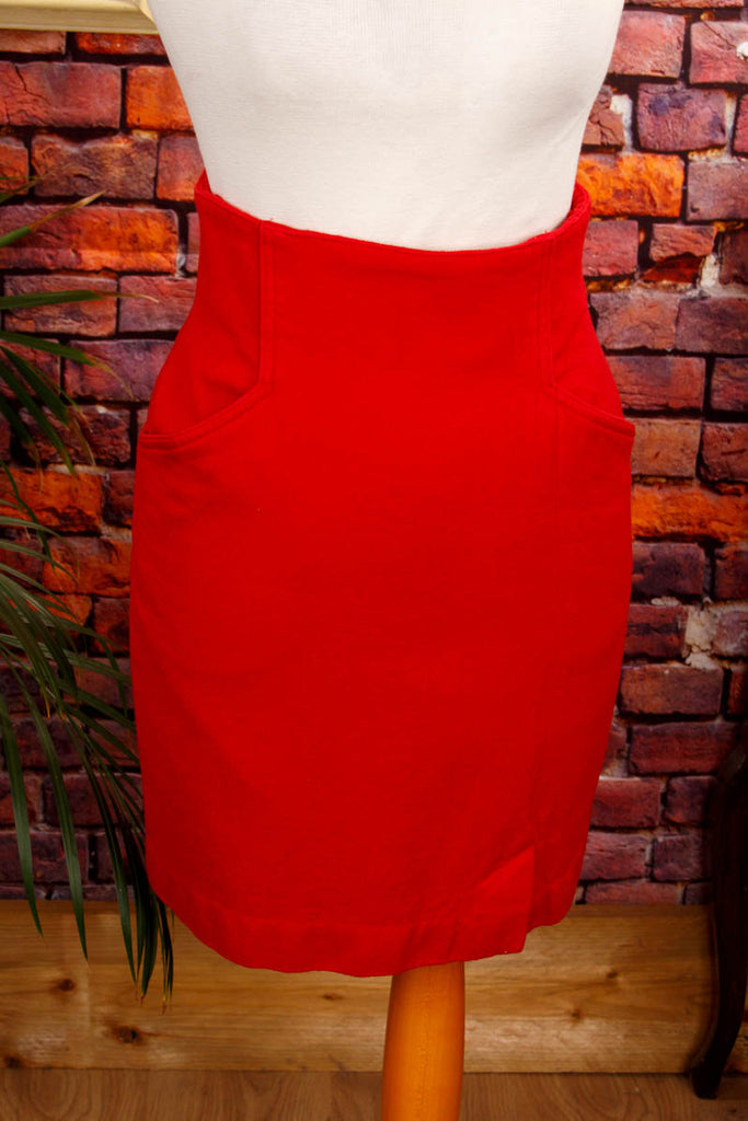 80er High Waist Rock rot Wolle 80er 90er Disco Frau real-80er Rockabilly rot S 36-38 Sekretärin Special XS 32-34 vintageberlin.de