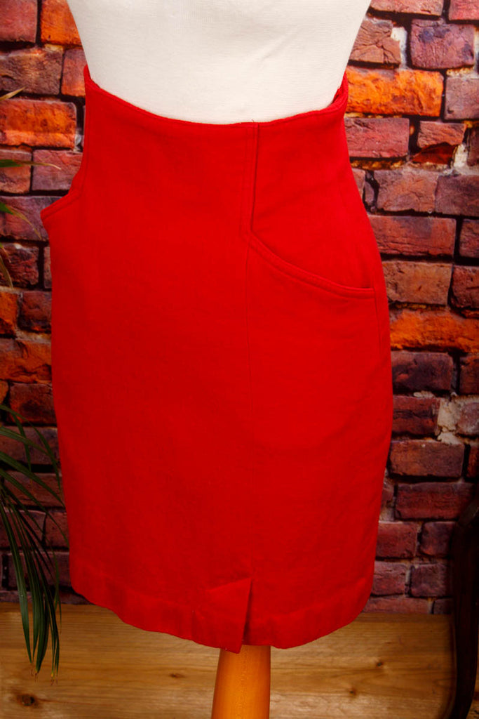 80er High Waist Rock rot Wolle 80er 90er Disco Frau real-80er Rockabilly rot S 36-38 Sekretärin Special XS 32-34 vintageberlin.de