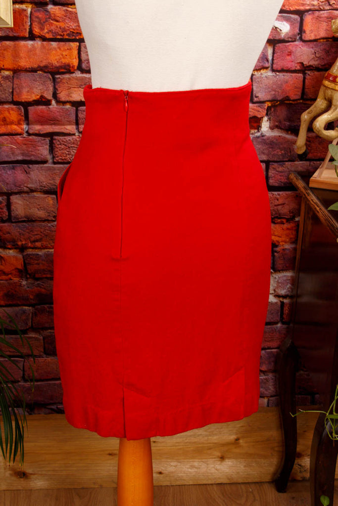 80er High Waist Rock rot Wolle 80er 90er Disco Frau real-80er Rockabilly rot S 36-38 Sekretärin Special XS 32-34 vintageberlin.de