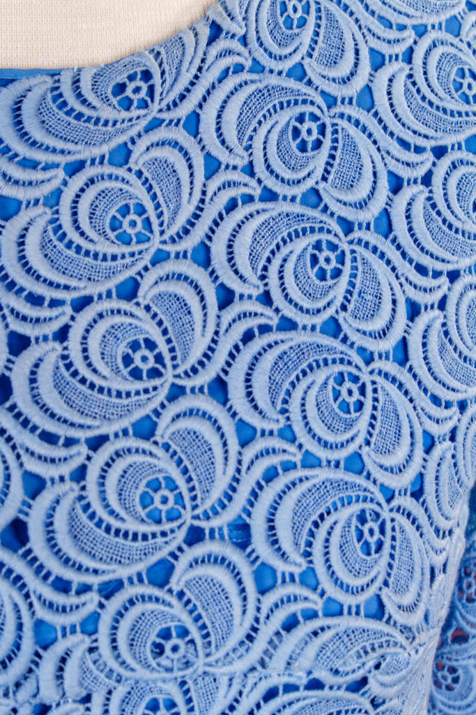 Schlager Abendkleid blau Spitze 60er 70er Abendmode blau Boho Disco Frau Hippie real-boho real-disco S 36-38 Schlager Special vintageberlin.de