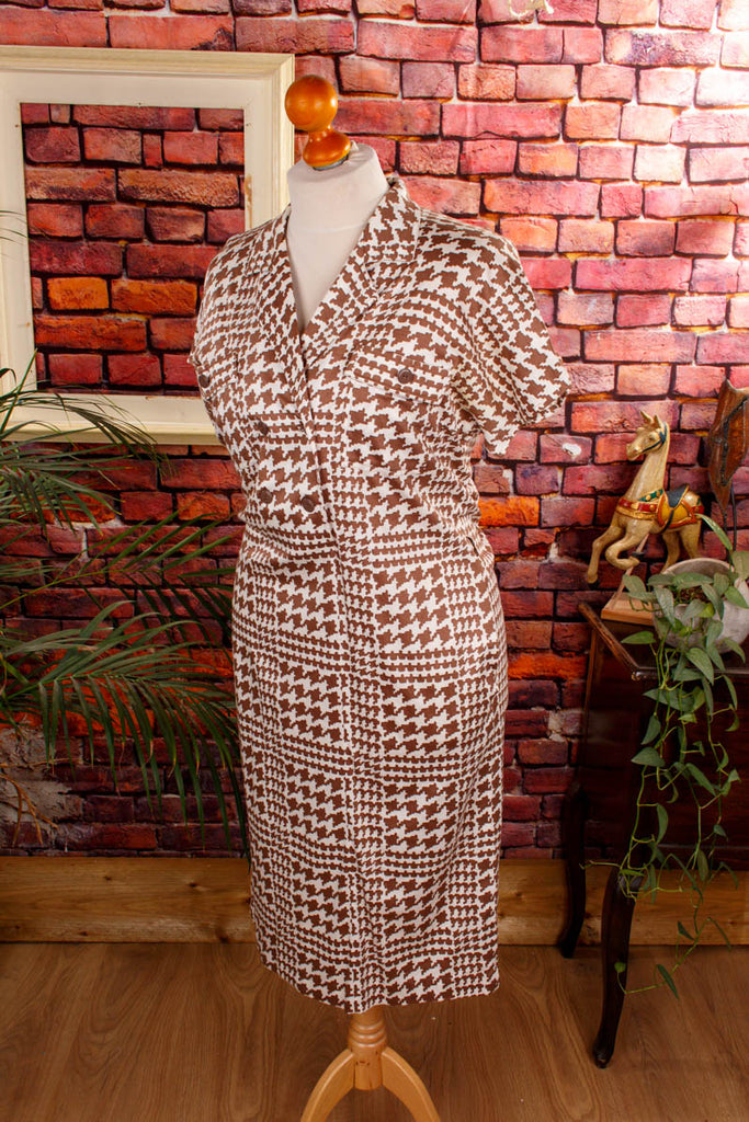 Jerseykleid braun Vichy 80er braun Frau M 40-42 real-rockabilly Rockabilly Sekretärin Special vintageberlin.de