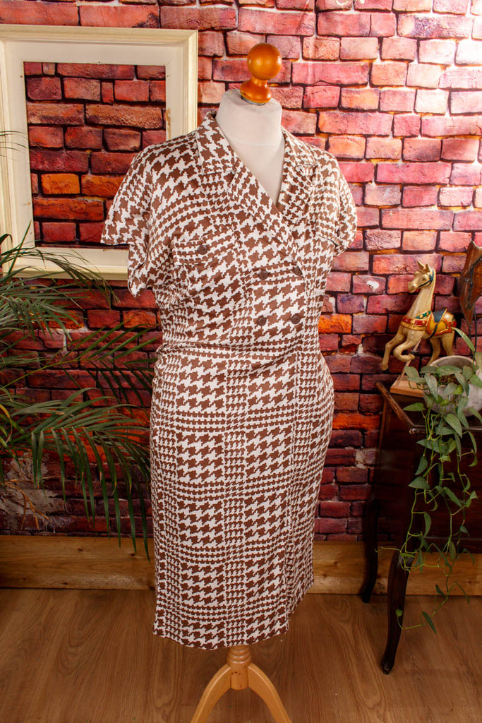 Jerseykleid braun Vichy 80er braun Frau M 40-42 real-rockabilly Rockabilly Sekretärin Special vintageberlin.de