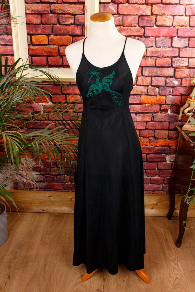 Boho Negligee schwarz Kranich 70er Boho Disco Frau Gothic real-boho S 36-38 Schlager schwarz Special XS 32-34 vintageberlin.de