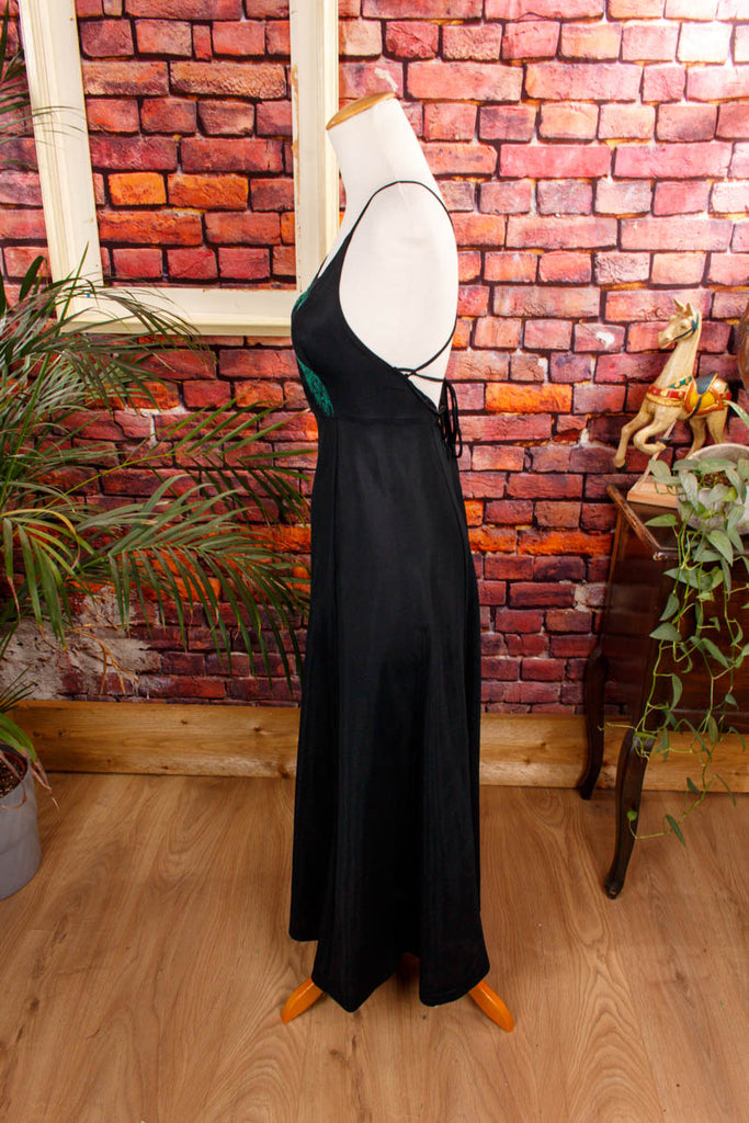 Boho Negligee schwarz Kranich 70er Boho Disco Frau Gothic real-boho S 36-38 Schlager schwarz Special XS 32-34 vintageberlin.de