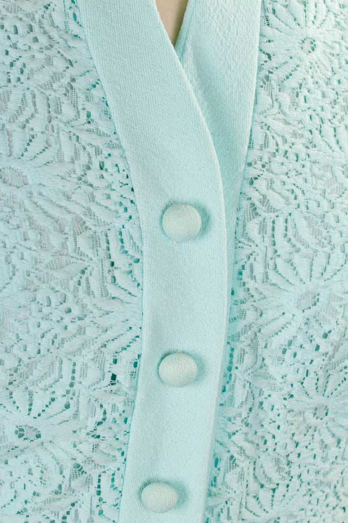 Stretchkleid pastell türkis Spitze 60er 70er Boho Disco Frau M 40-42 real-disco real-rockabilly Rockabilly Schlager Special türkis vintageberlin.de