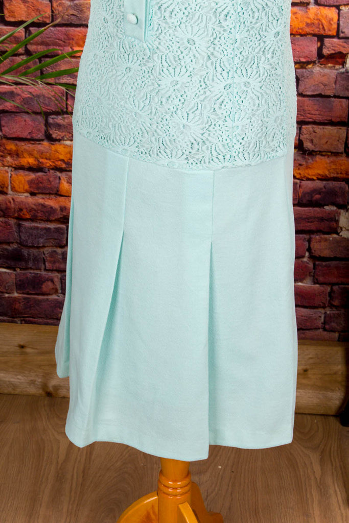 Stretchkleid pastell türkis Spitze 60er 70er Boho Disco Frau M 40-42 real-disco real-rockabilly Rockabilly Schlager Special türkis vintageberlin.de