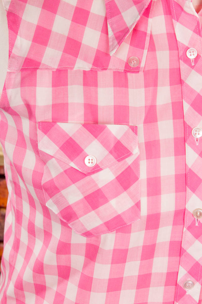 Rockabella Bluse rosa kariert 70er Disco Frau M 40-42 pink real-disco real-rockabilly Rockabilly rosa Special vintageberlin.de