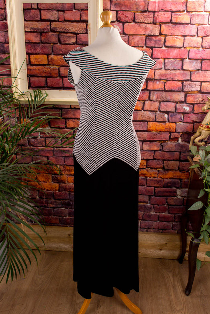 Stretch Abendkleid schwarz weiß Streifen 90er Abendmode Boho Frau Gothic M 40-42 schwarz Special vintageberlin.de