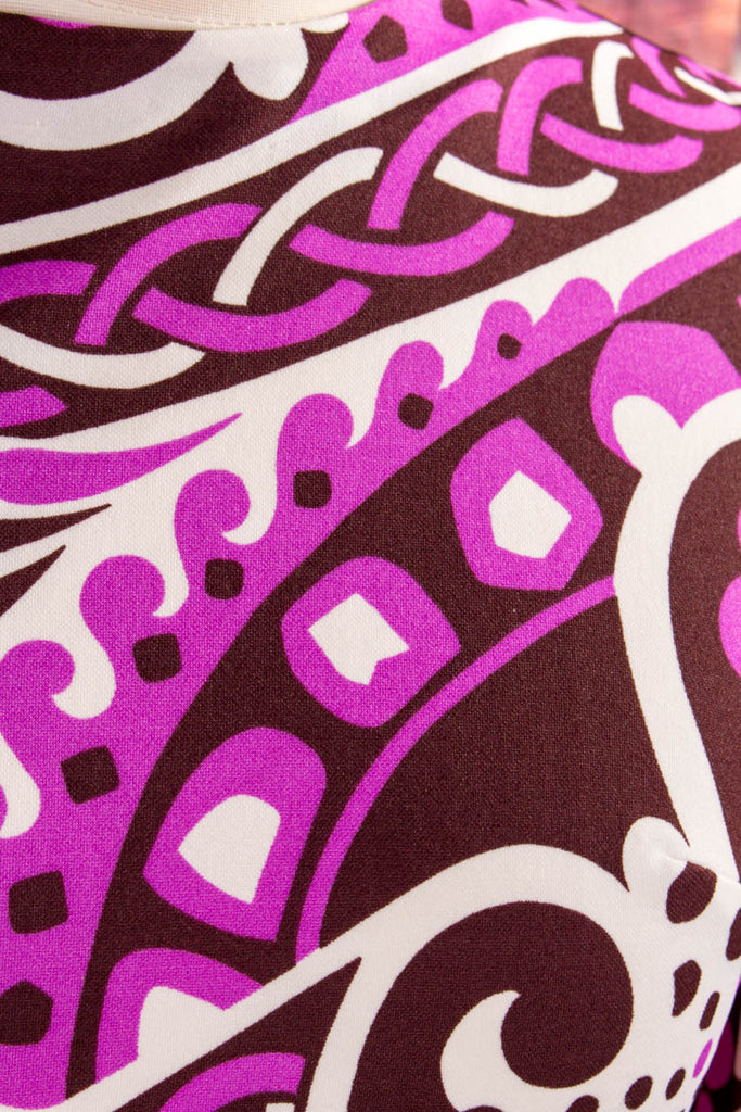 psychedelic Stretchkleid lila Muster 60er 70er Boho bunt Disco Frau L 44-46 lila real-boho real-disco real-rockabilly Rockabilly Schlager Special vintageberlin.de