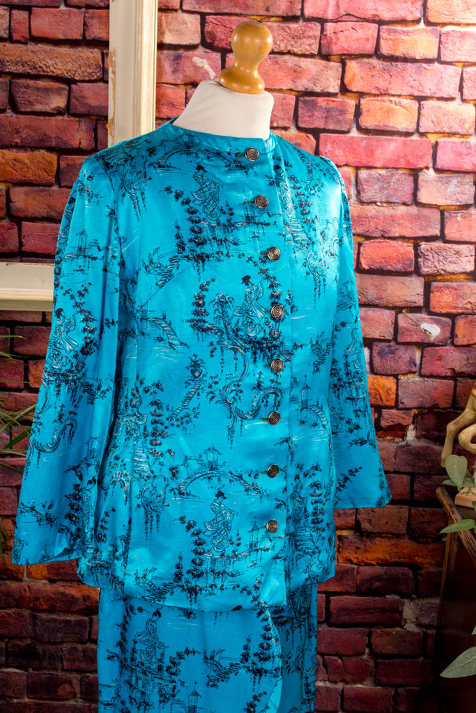 60s Hausanzug türkis Satin 60er Boho Frau real-boho real-disco real-rockabilly Rockabilly S 36-38 Special türkis vintageberlin.de