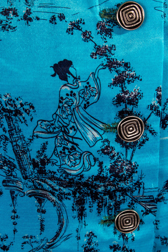 60s Hausanzug türkis Satin 60er Boho Frau real-boho real-disco real-rockabilly Rockabilly S 36-38 Special türkis vintageberlin.de