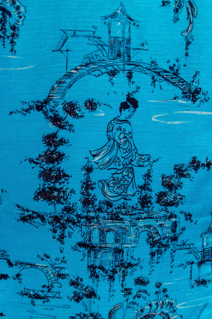 60s Hausanzug türkis Satin 60er Boho Frau real-boho real-disco real-rockabilly Rockabilly S 36-38 Special türkis vintageberlin.de